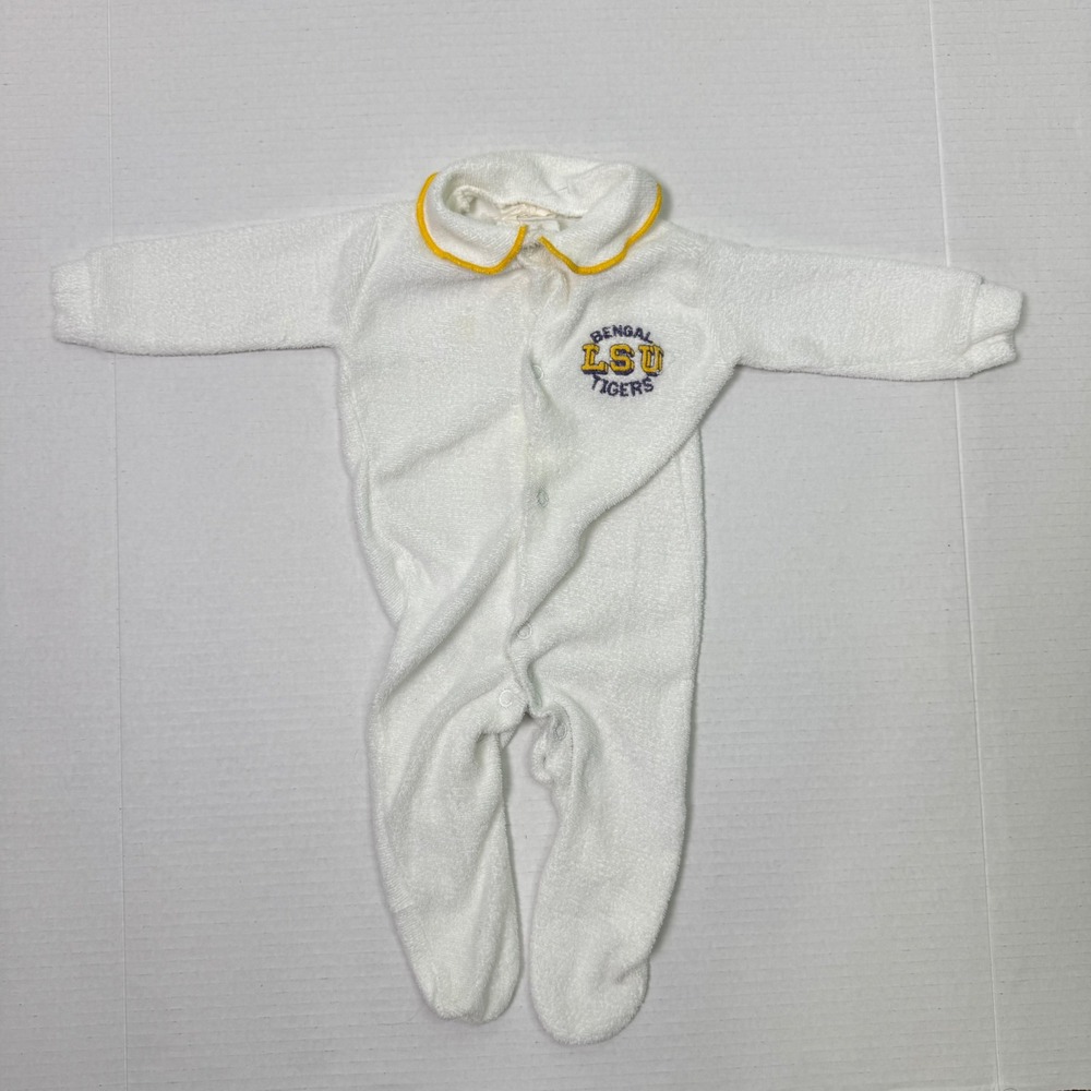Vintage 80s/90s LSU Terrycloth Baby Jumpsuit Sleeper Size 0-3 Months